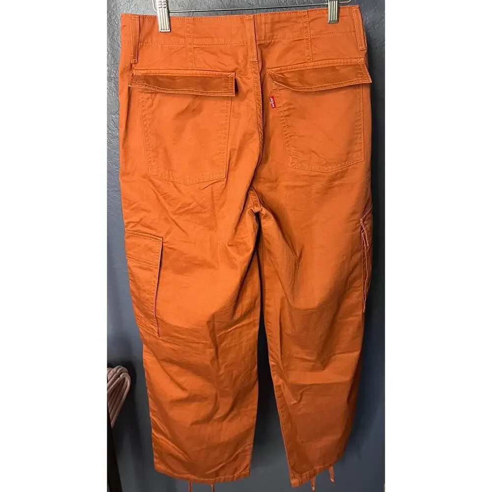 Levi’s 94 Baggy Cargo Pants Orange Wide Leg Utility Pants Tie Cuff Size 27 NWOT - Picture 4 of 8